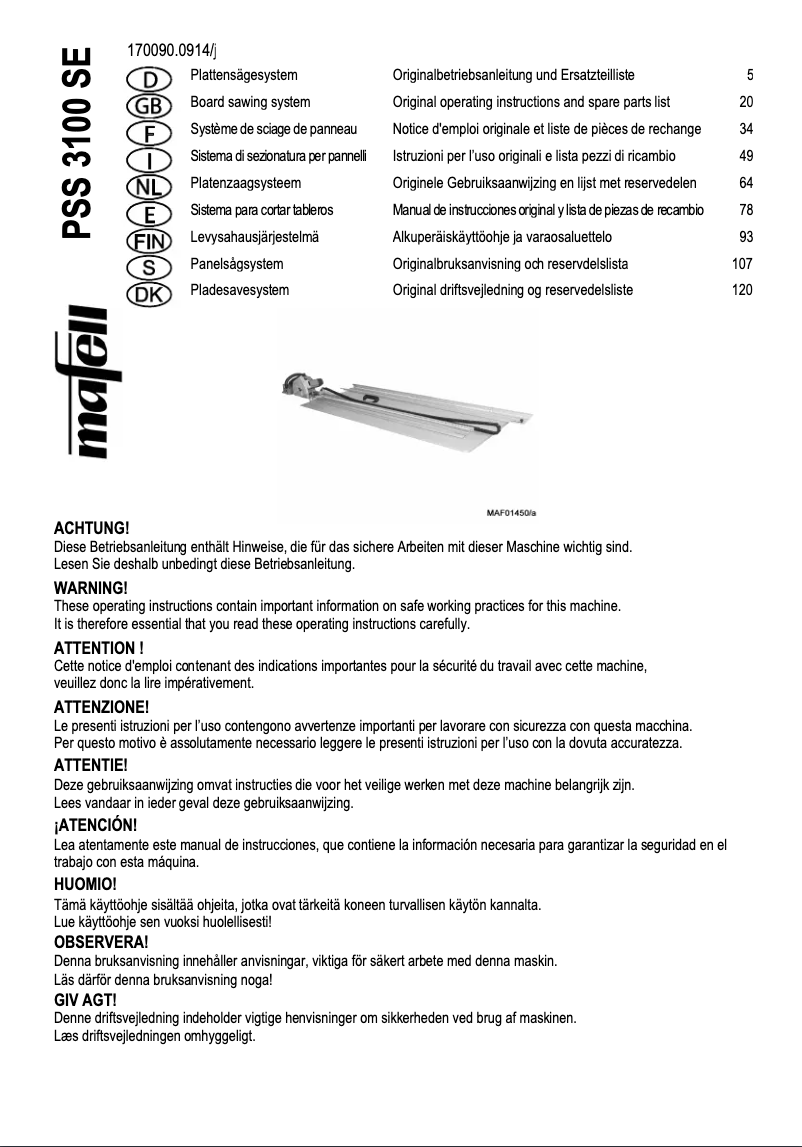 Page n°1 - Manuel utilisateur Mafell PSS 3100 SE