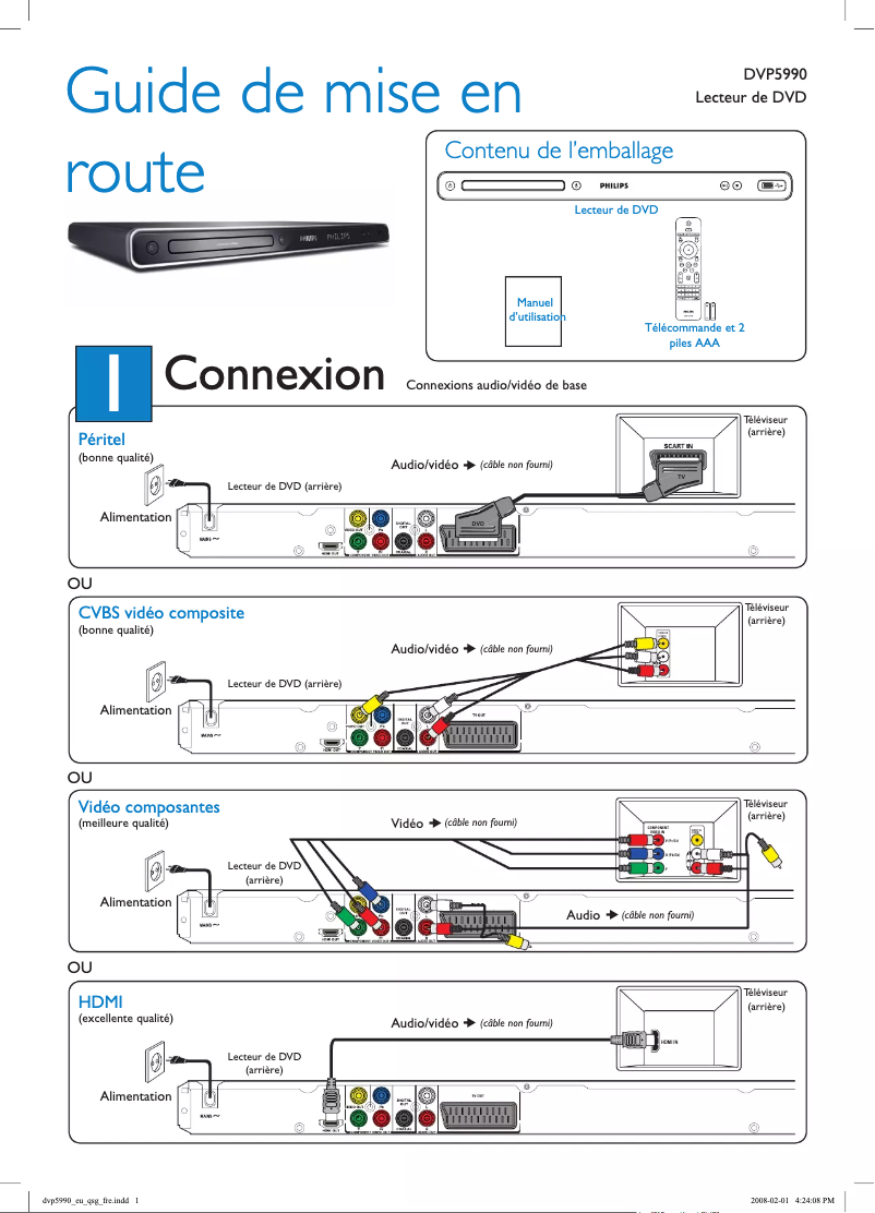 Page n°1 - Guide de démarrage rapide Philips DVP5990