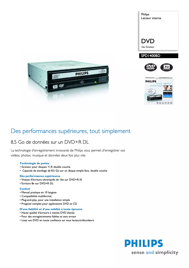 Página 1 del manual Ficha técnica Philips SPD1400BD