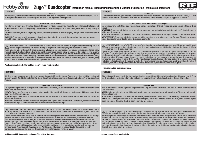 Page 1 de la notice Manuel utilisateur Hobby Zone Zugo 2MP HD