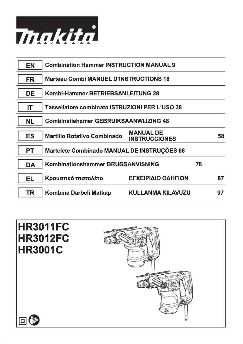 Page n°1 - Manuel utilisateur Makita HR3011FCJ