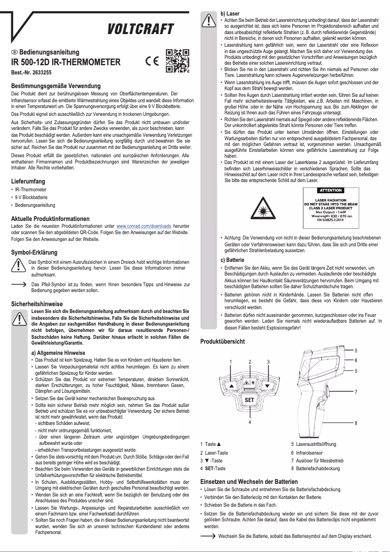 Page 1 de la notice Manuel utilisateur Voltcraft IR 500-12D