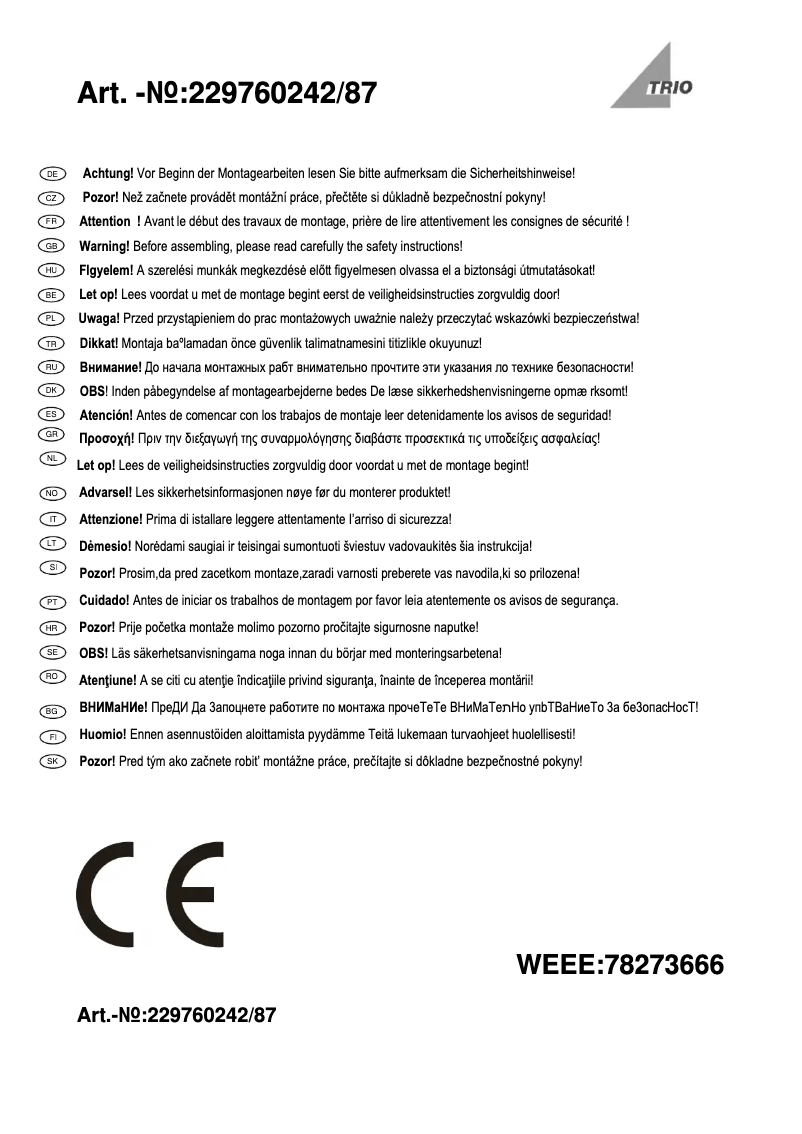 Page 1 de la notice Manuel utilisateur Trio Lighting Oka 229760287