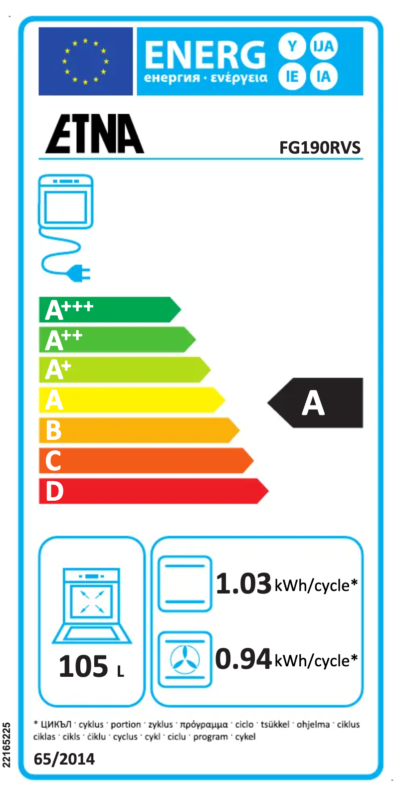 Page 1 de la notice Label énergétique Etna SV220