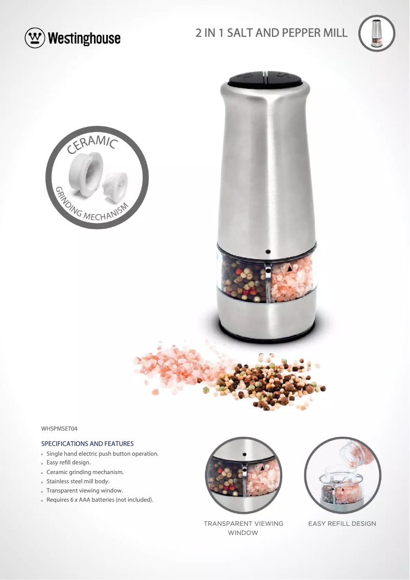 Page 1 de la notice Fiche technique Westinghouse WHSPMSET04