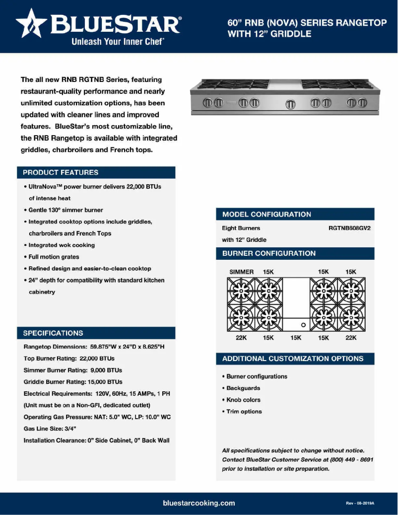 Página 1 del manual Ficha técnica BlueStar RGTNB608GV2