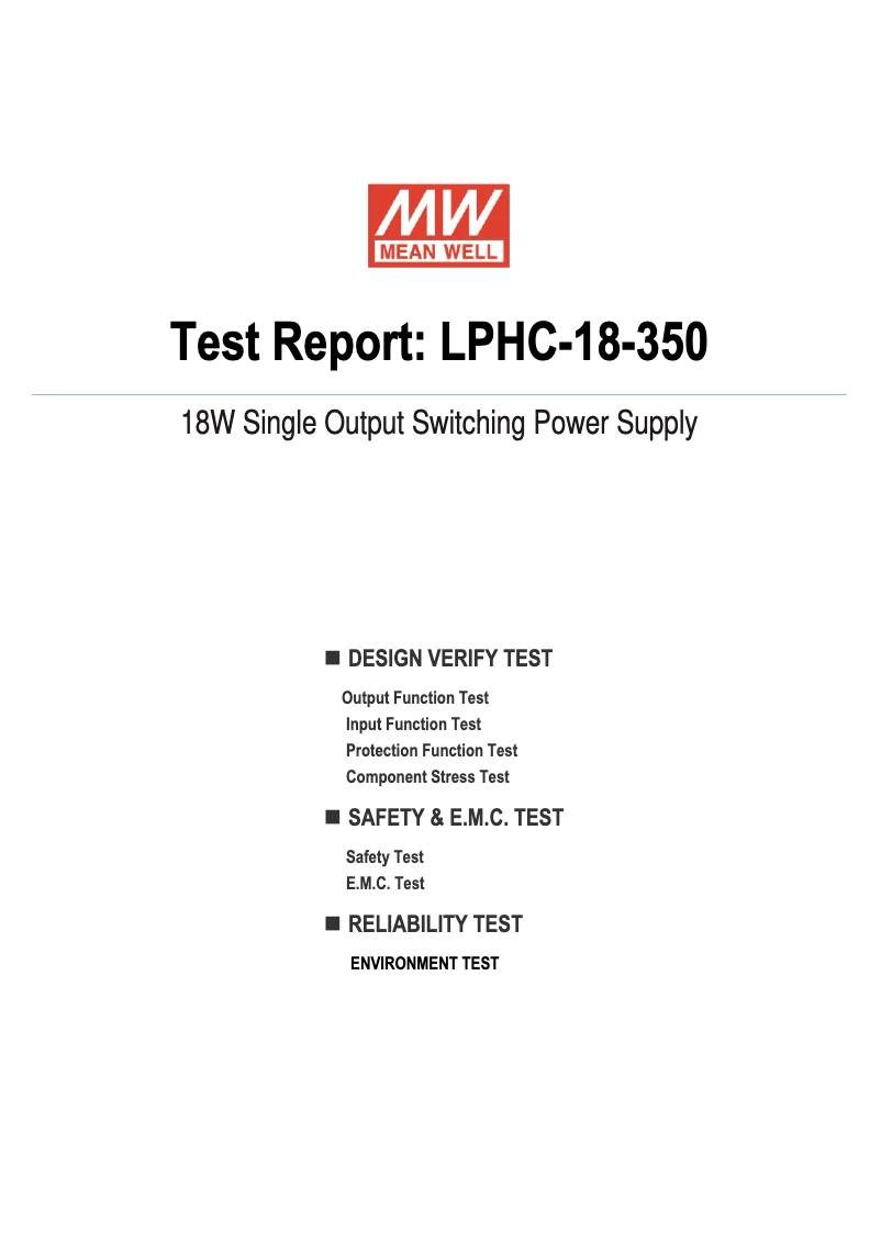 Page 1 de la notice Fiche technique Mean Well LPHC-18-350