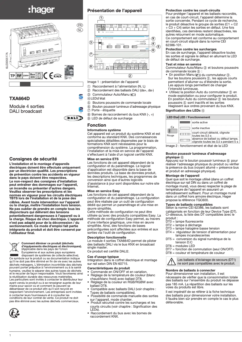 Image de la première page du manuel de l'appareil TXA664D