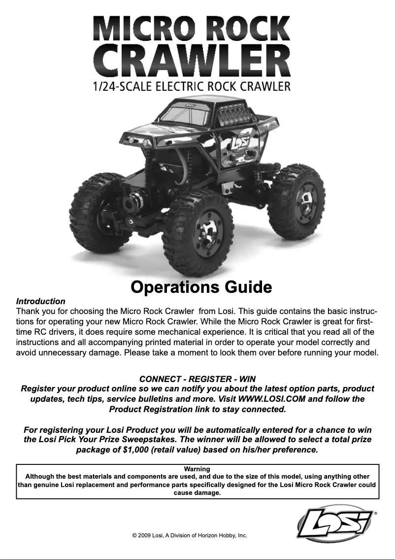Page 1 de la notice Manuel utilisateur Losi 1/24 Micro Rock Crawler RTR