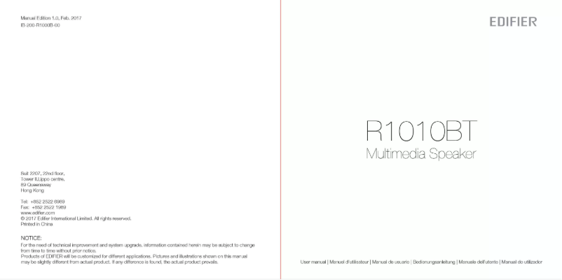 Page 1 de la notice Manuel utilisateur Edifier R1010BT