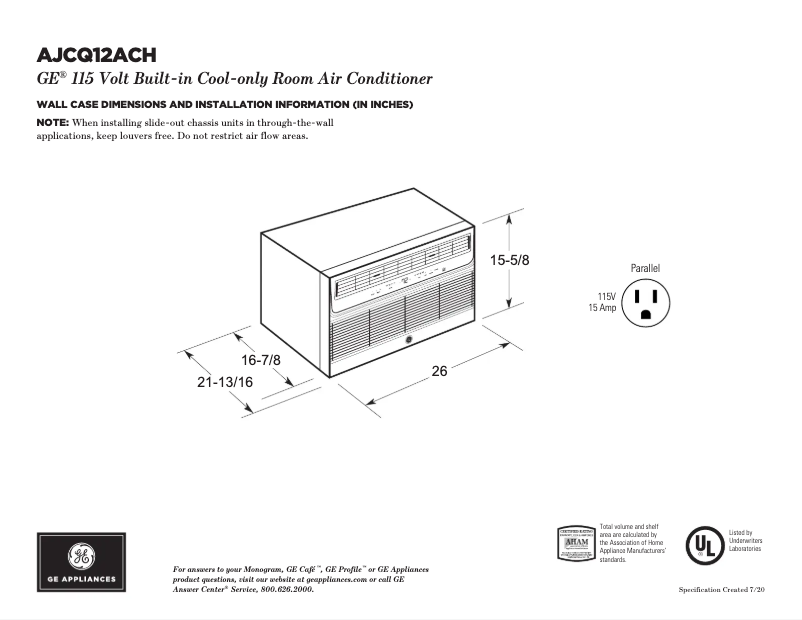 First page image of the manual for AJCQ12ACH
