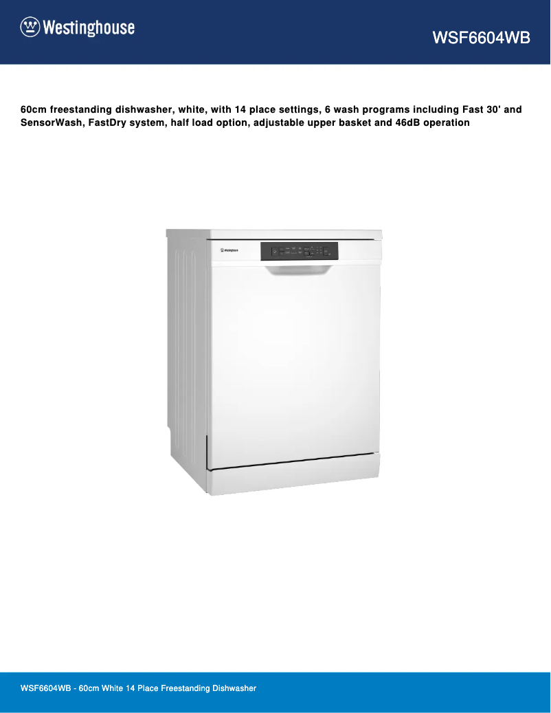 Page 1 de la notice Fiche technique Westinghouse WSF6604XB