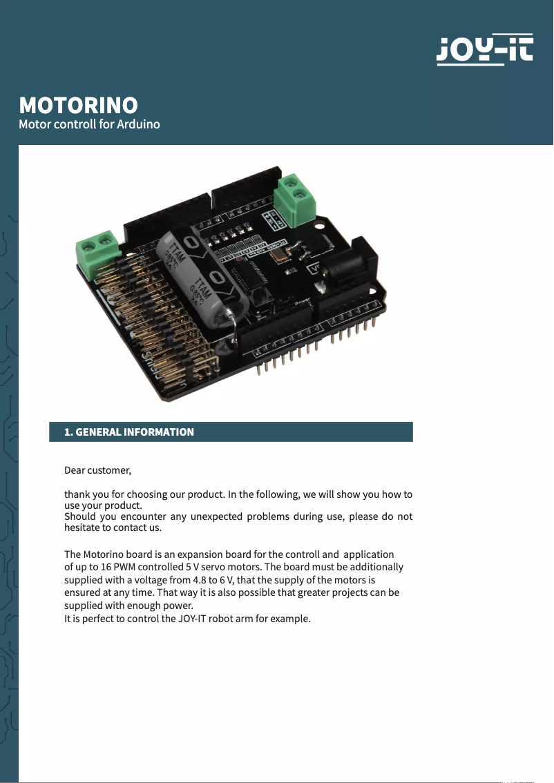 Page 1 de la notice Manuel utilisateur Joy-It ARD-MOTO3