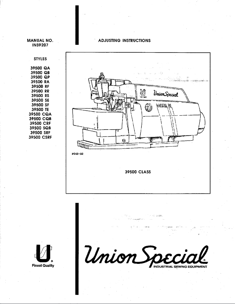 Page n°1 - Manuel utilisateur Union Special 39500CRF