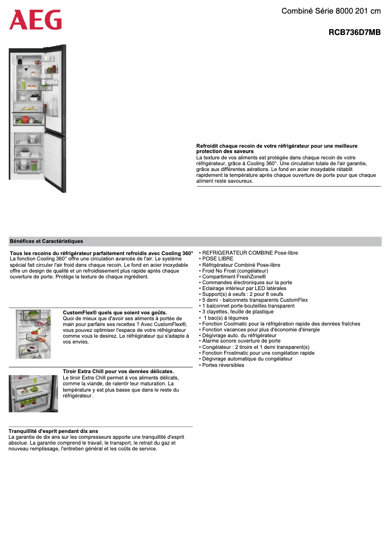 Page 1 de la notice Fiche technique AEG RCB736D7MB