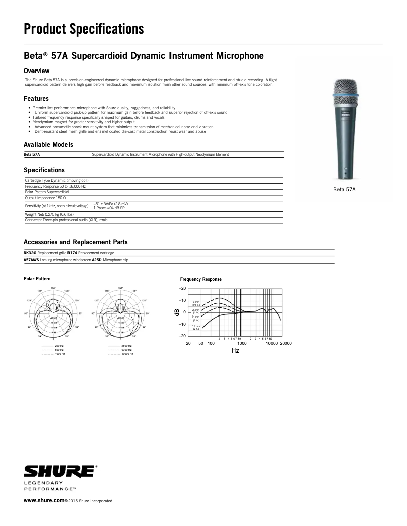 Page n°1 - Fiche technique Shure Beta 57A