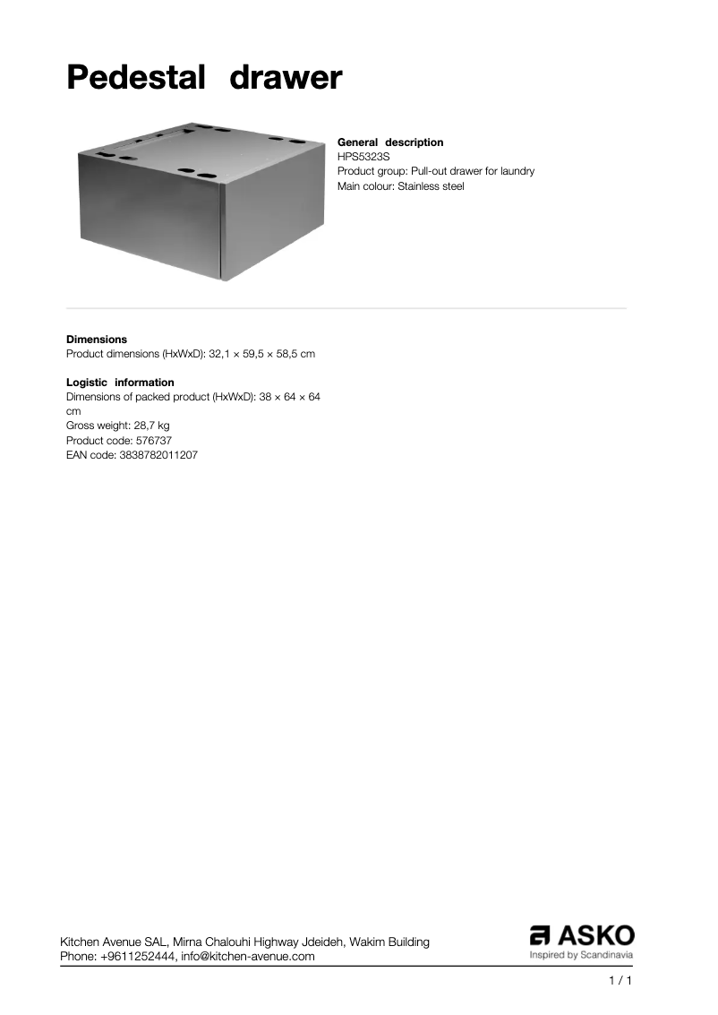 Page n°1 - Fiche technique Asko HPS533S