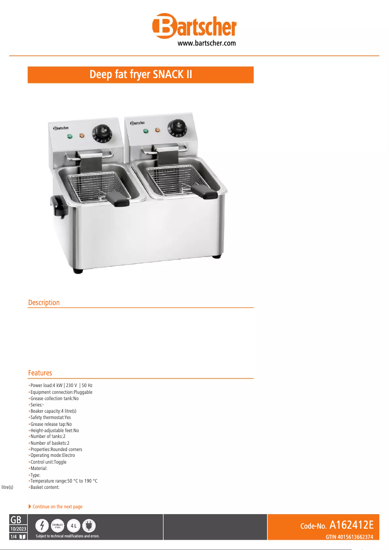 Image de la première page du manuel de l'appareil Snack II A162412E