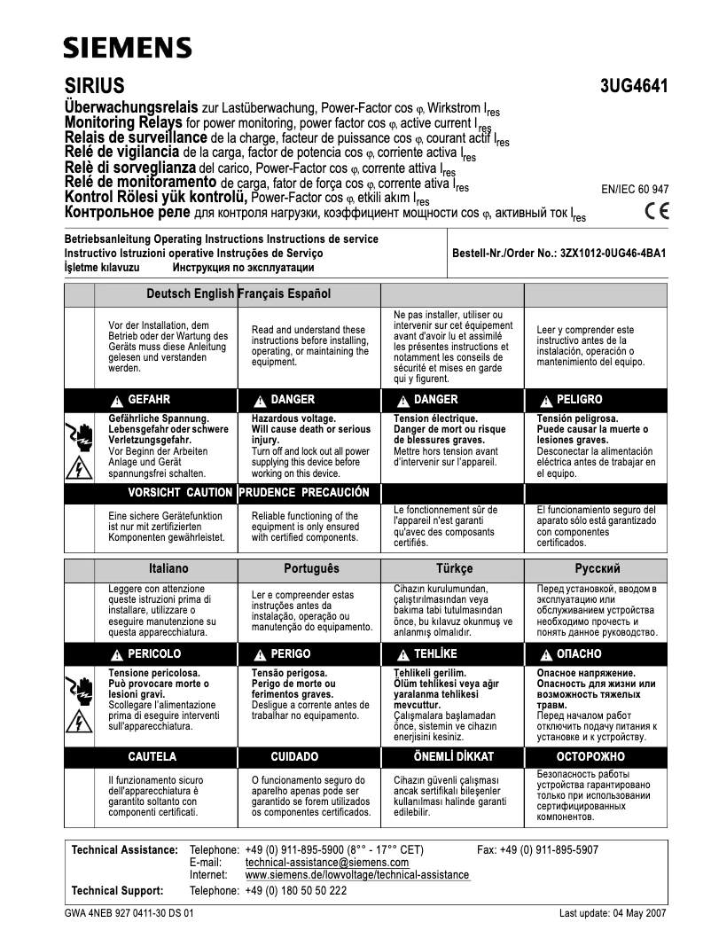 Page 1 de la notice Manuel utilisateur Siemens 3UG4641