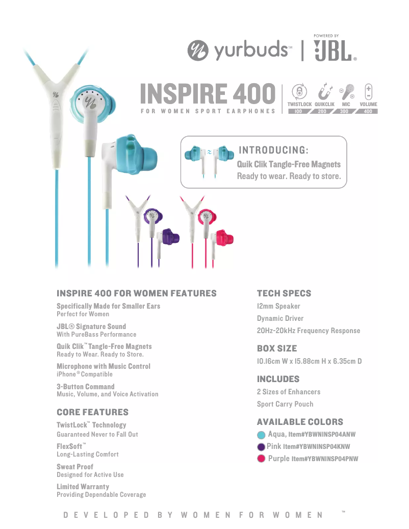 Page n°1 - Fiche technique Yurbuds Inspire 400