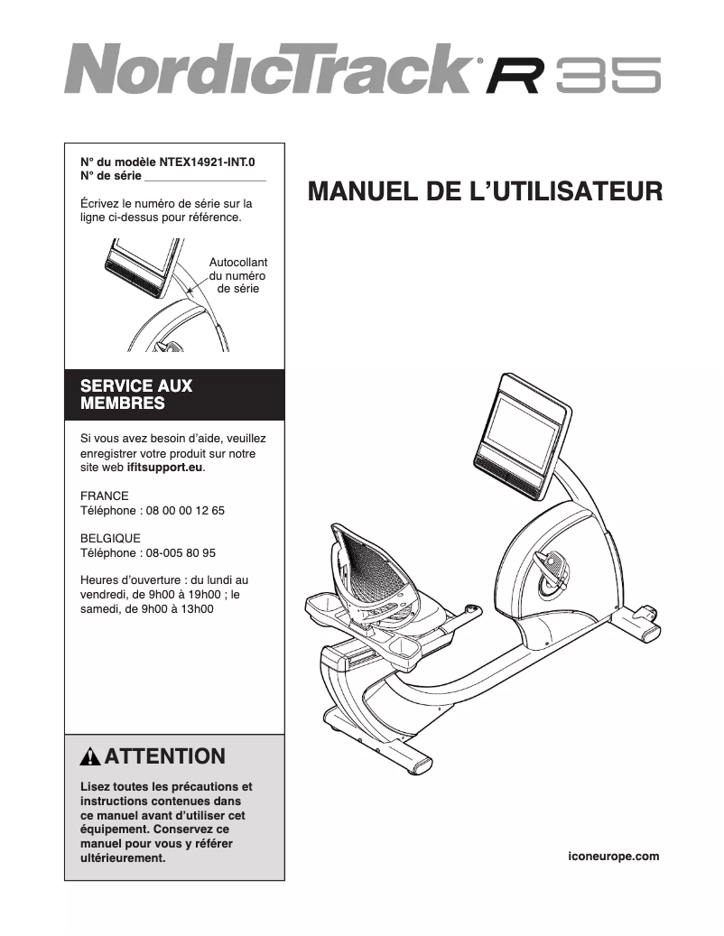 Page n°1 - Manuel utilisateur NordicTrack R35