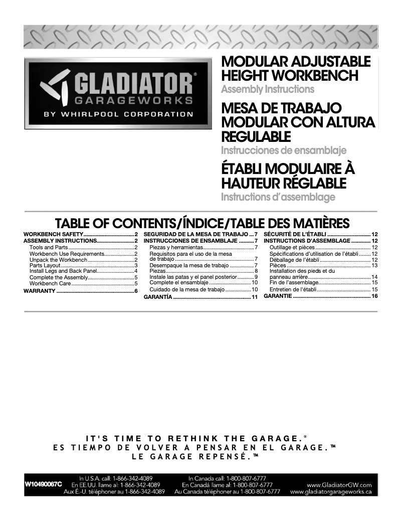 Page n°1 - Instructions / montage Gladiator GAWB06HWEG