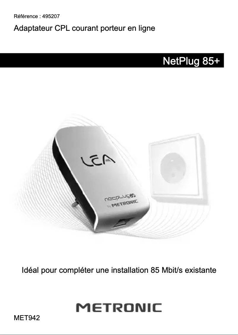 Page 1 de la notice Manuel utilisateur Metronic NetPlug 85+ MET942