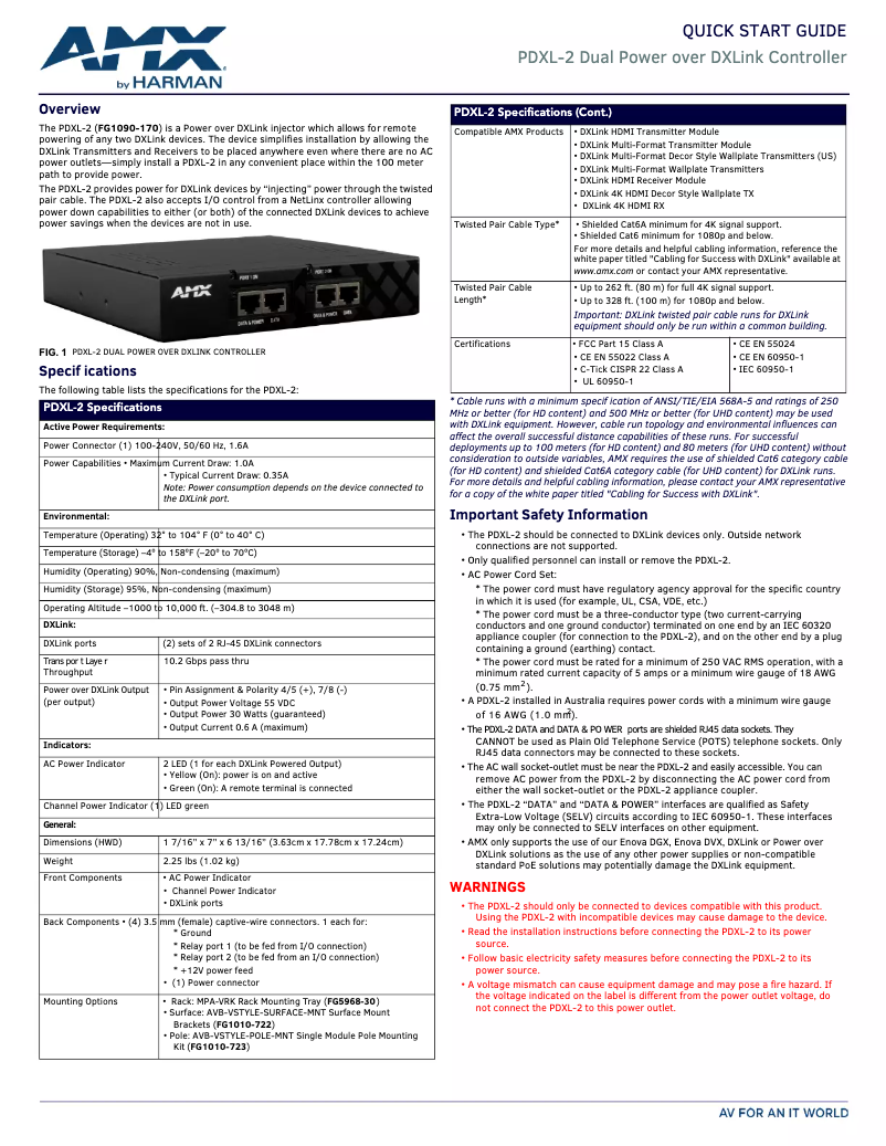 Page n°1 - Manuel utilisateur AMX PDXL-2