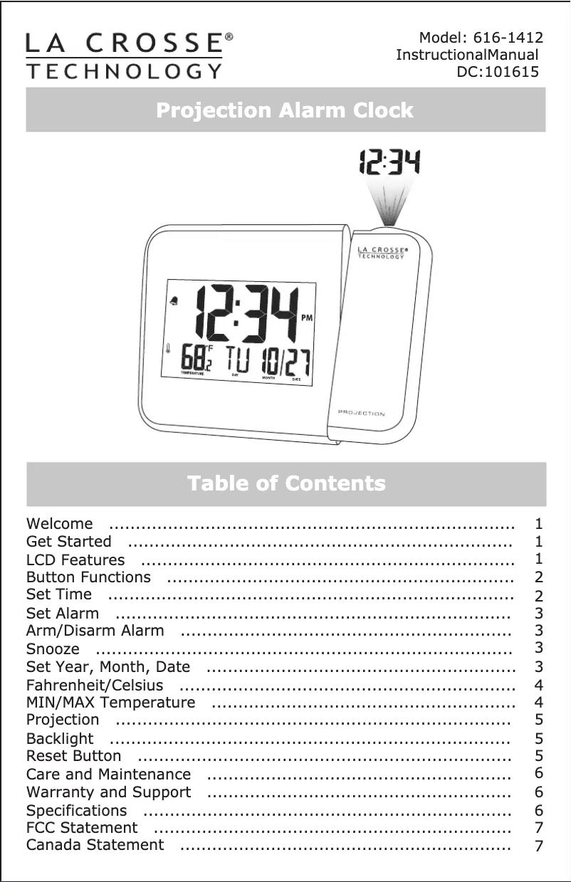 Page 1 de la notice Manuel utilisateur La Crosse Technology 616-1412