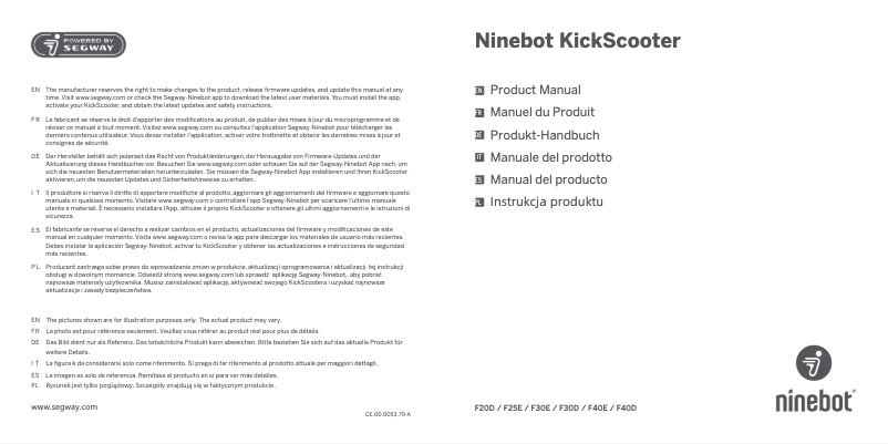 Image de la première page du manuel de l'appareil Ninebot KickScooter F40E