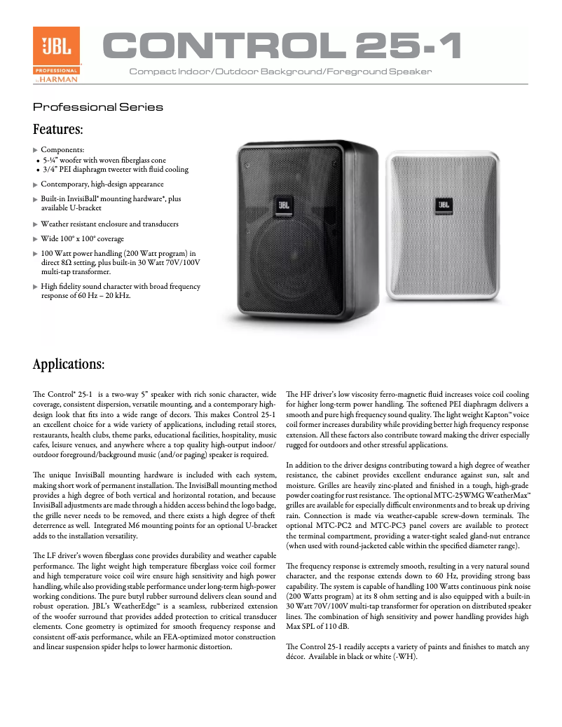 Page 1 de la notice Brochure JBL Control 25-1