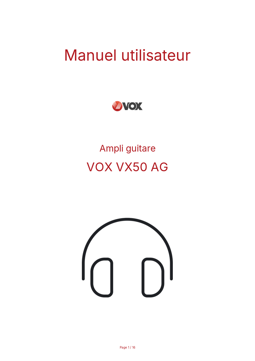 Page n°1 - Manuel utilisateur VOX VX50 AG
