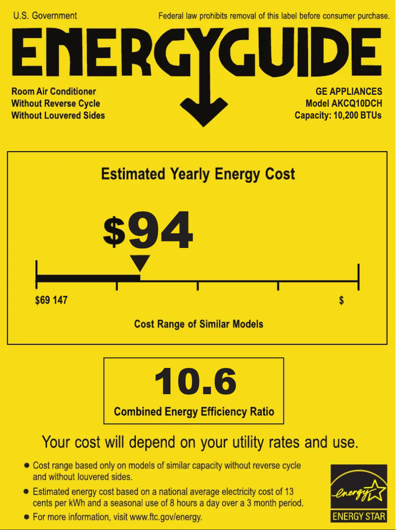 Page 1 de la notice Label énergétique GE AKCQ10DCH