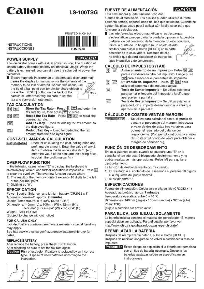 Page n°1 - Manuel utilisateur Canon LS-100TSG