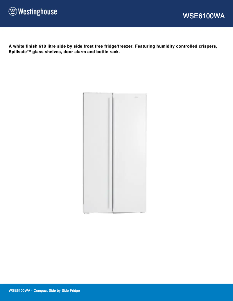 Page 1 de la notice Fiche technique Westinghouse WSE6100WA