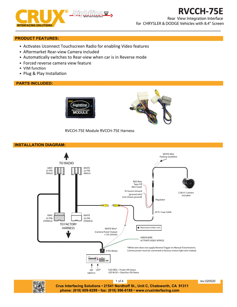 Page n°1 - Manuel utilisateur CRUX RVCCH-75E