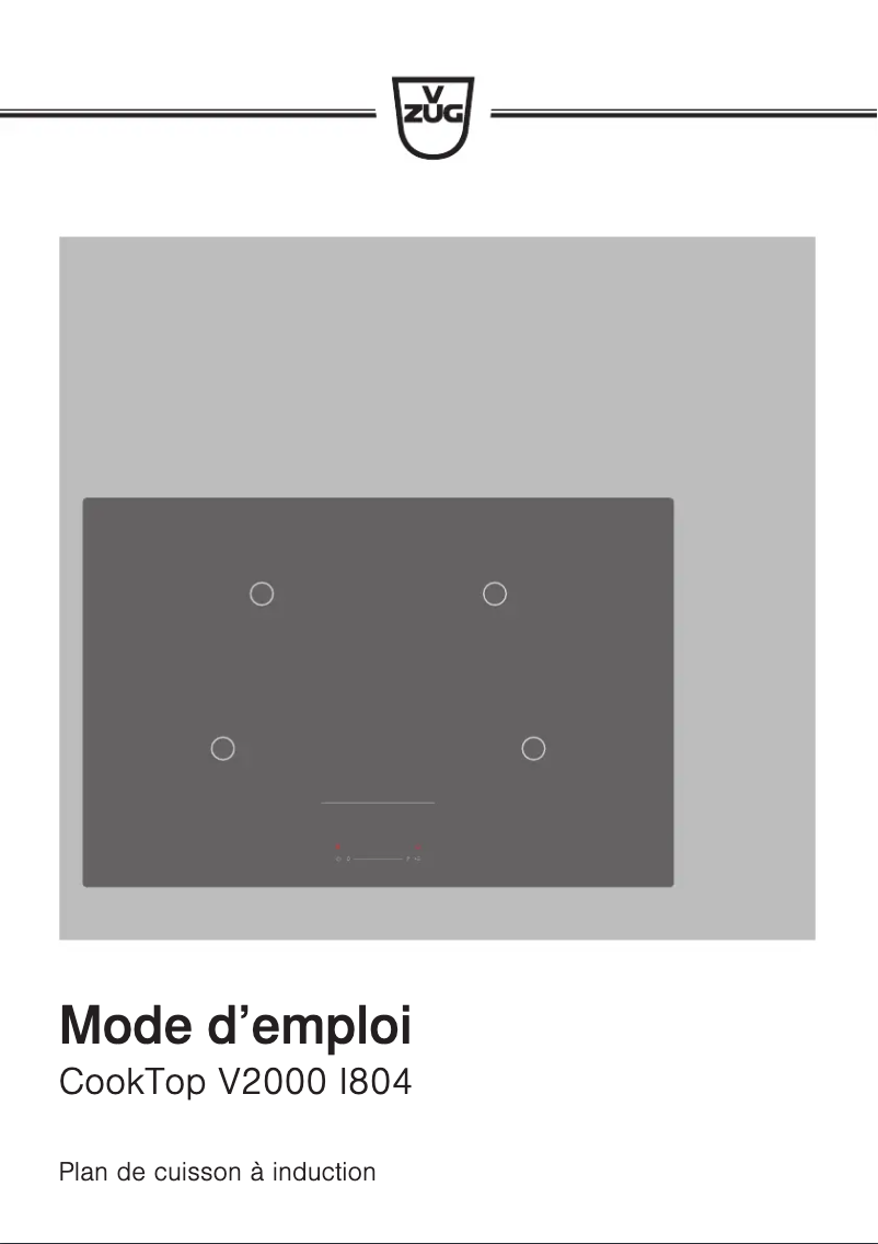 Page 1 of the manual User Manual V-Zug CookTop V2000 I804