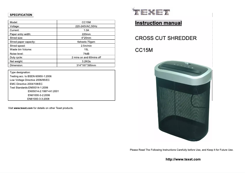 Page 1 de la notice Manuel utilisateur Texet CC15M