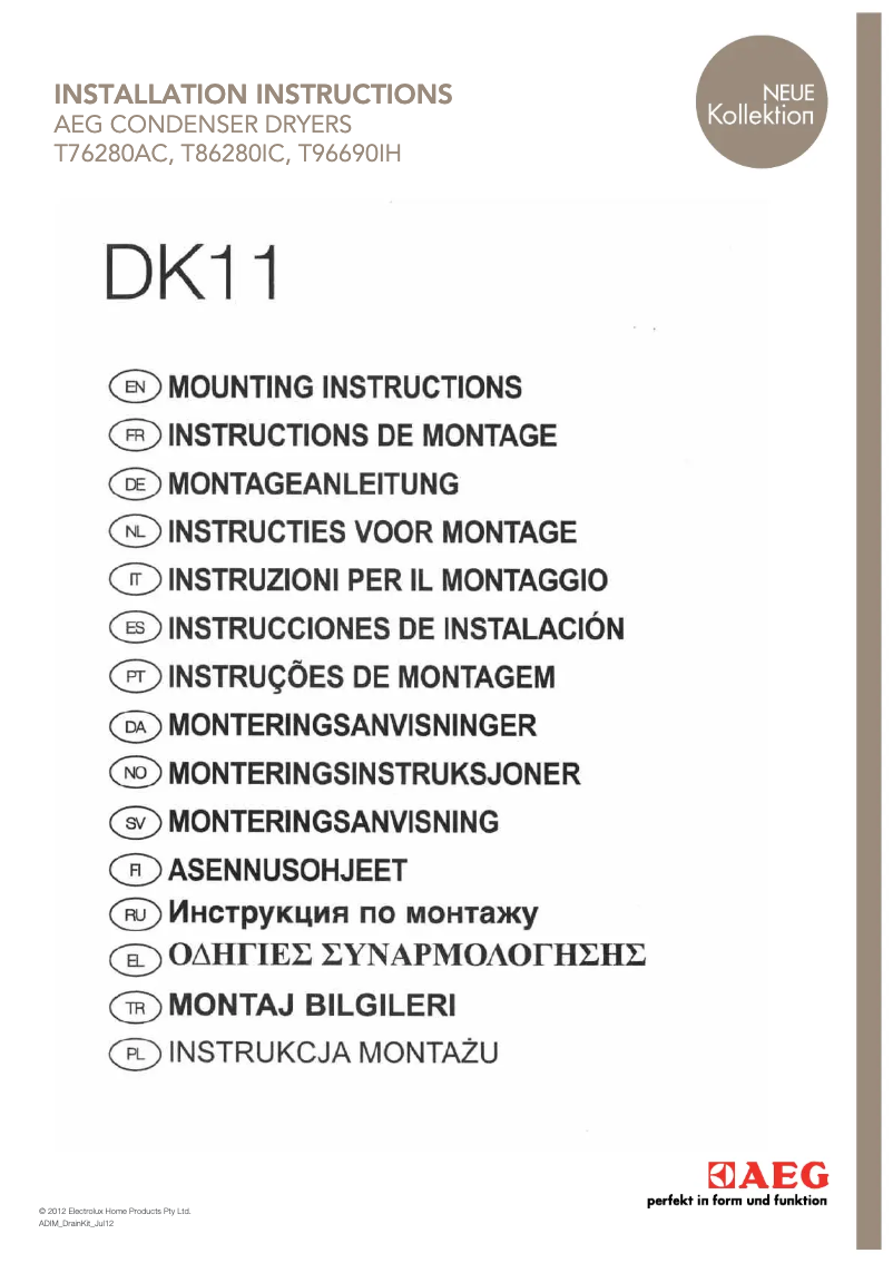 Page 1 de la notice Guide d'installation AEG T86280IC