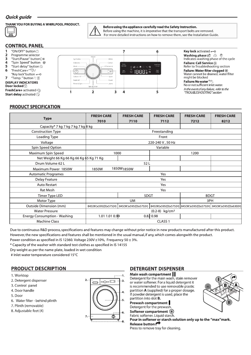 Page n°1 - Manuel utilisateur Whirlpool Fresh Care 7110
