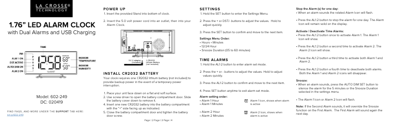 Page 1 de la notice Manuel utilisateur La Crosse Technology 602-249