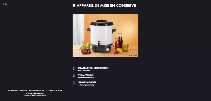 Page n°1 - Manuel utilisateur Bifinett KH 1135