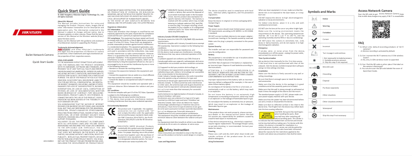 Page 1 de la notice Guide de démarrage rapide Hikvision DS-2CD2021G1-IDW1