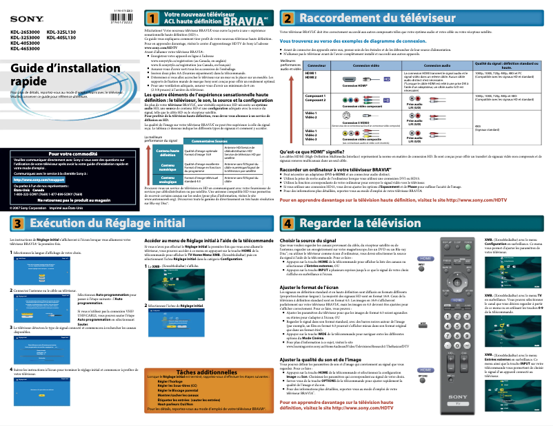 Page 1 de la notice Manuel utilisateur Sony Bravia KDL-46S3000