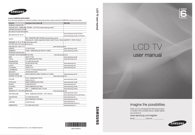 Page n°1 - Manuel utilisateur Samsung LE60C650L1W