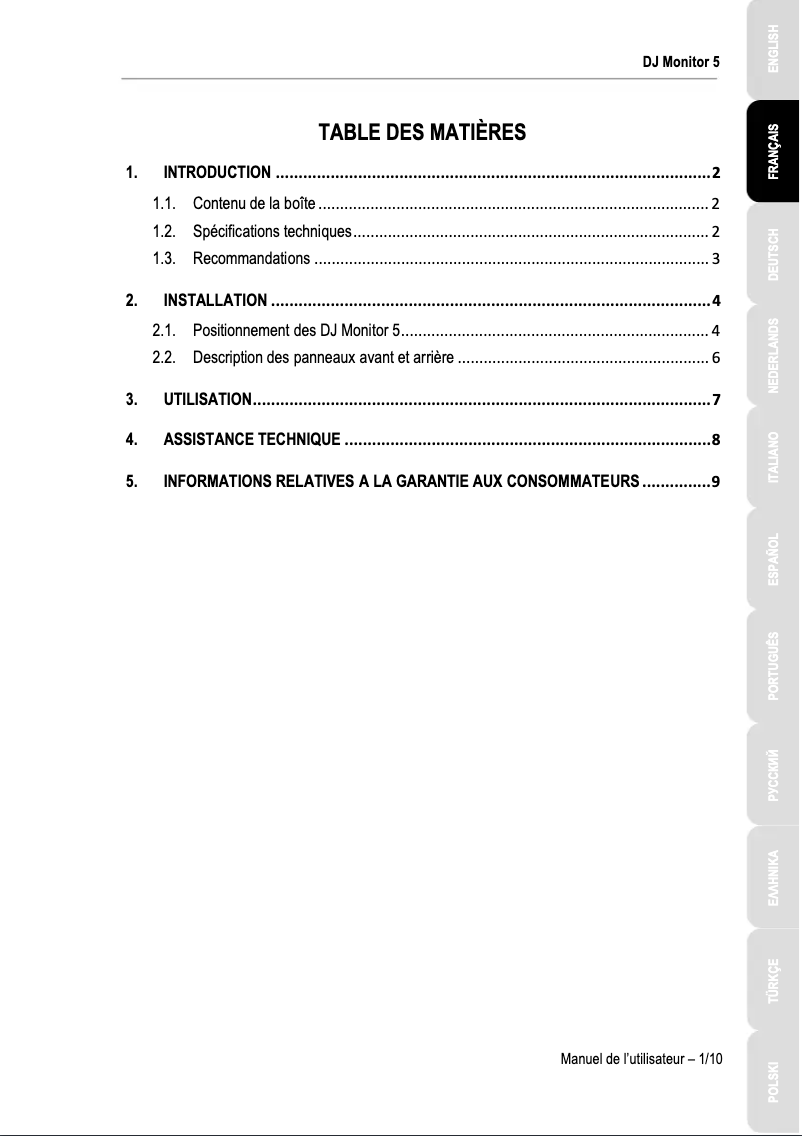 Image de la première page du manuel de l'appareil DJ Monitor 5