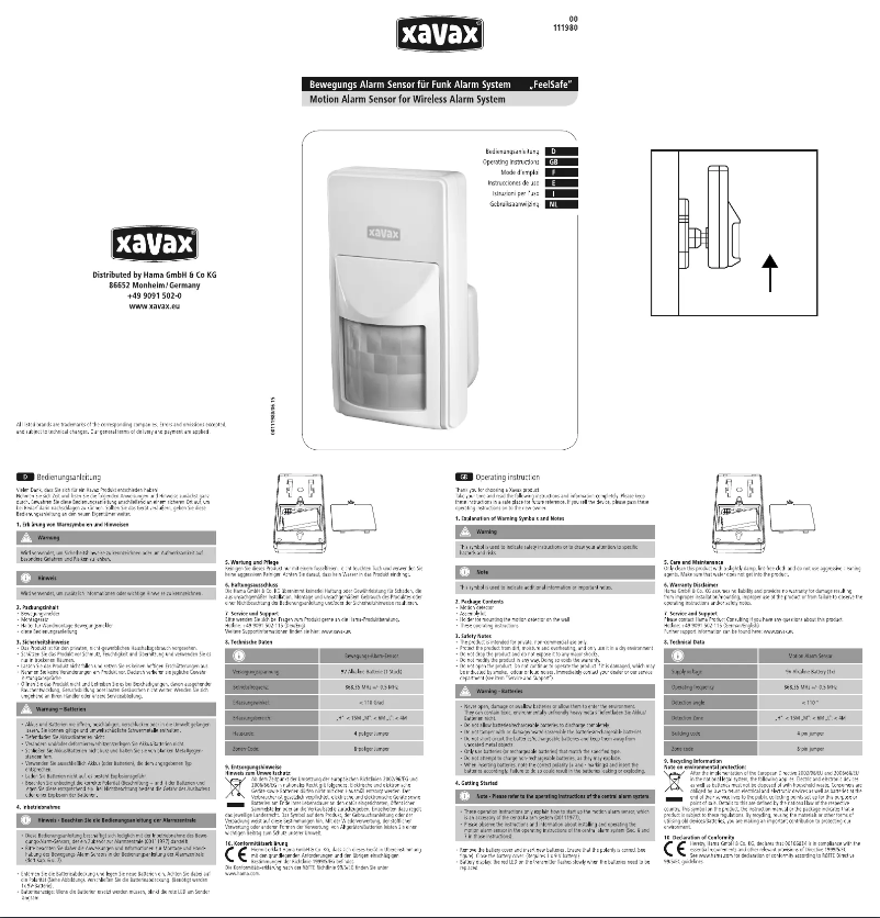 Page 1 de la notice Manuel utilisateur Xavax 00111980