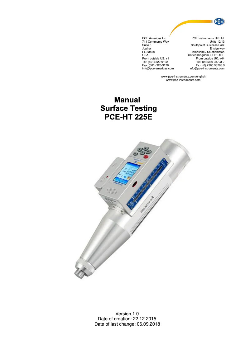 Image de la première page du manuel de l'appareil PCE-HT 225E