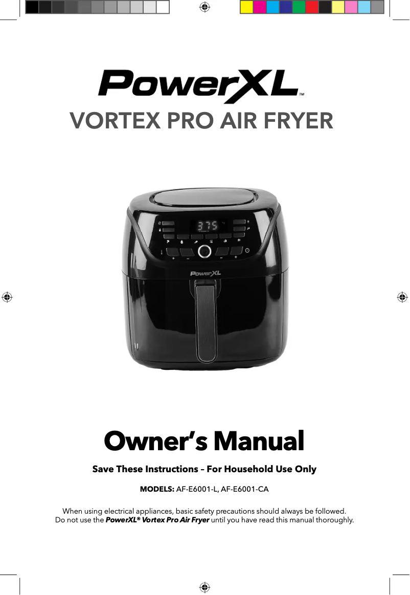 Page 1 de la notice Manuel d'utilisation et d'entretien PowerXL Vortex Pro Air Fryer AF-E6001-L