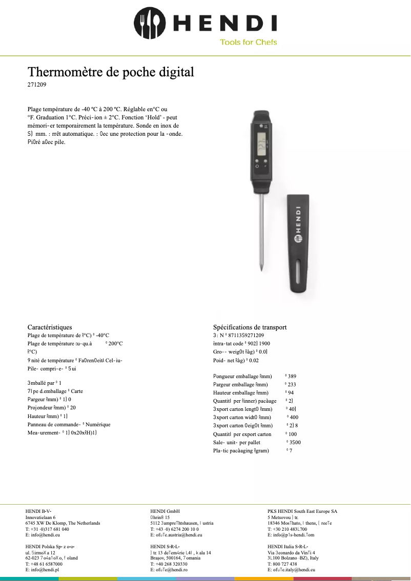 Page n°1 - Fiche technique Hendi 271209